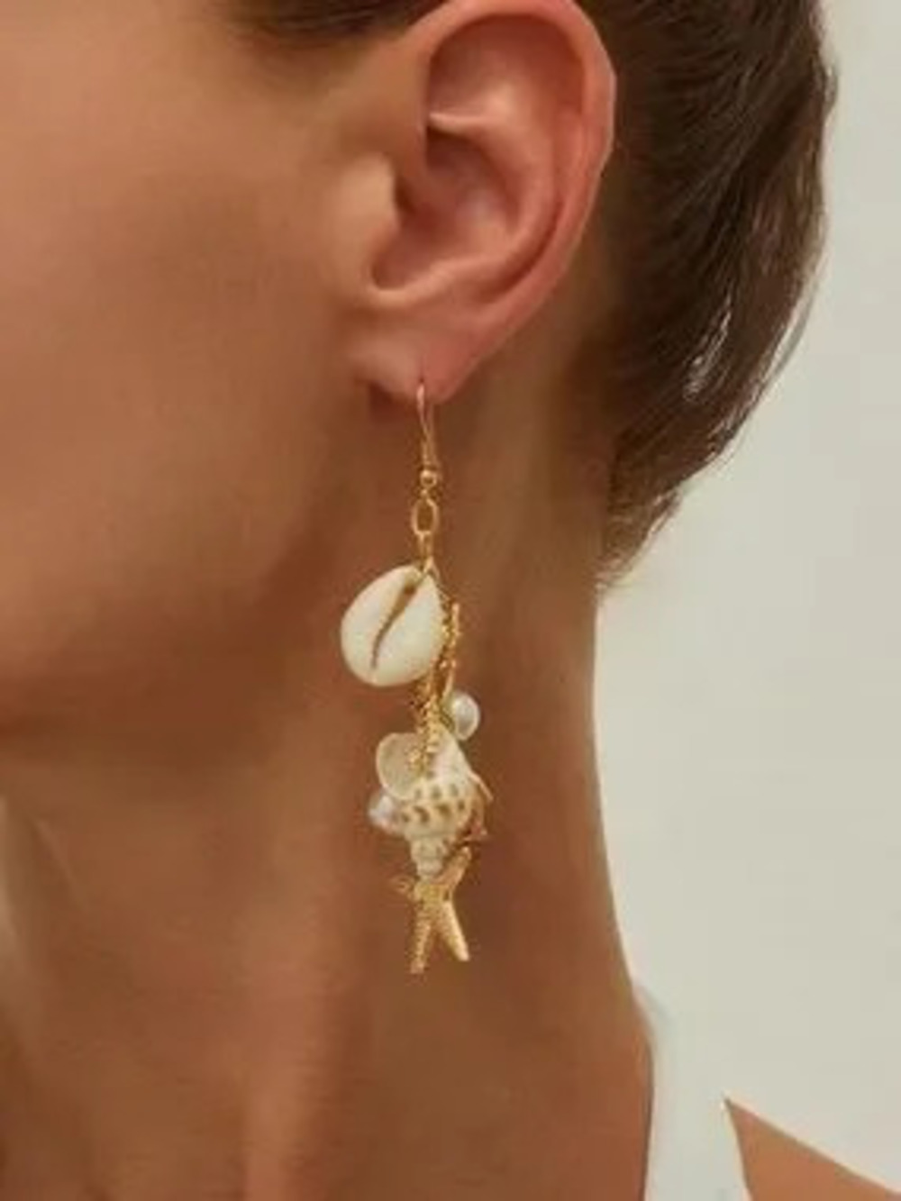 Anthropologie Gold & White Seashell Drop Earrings